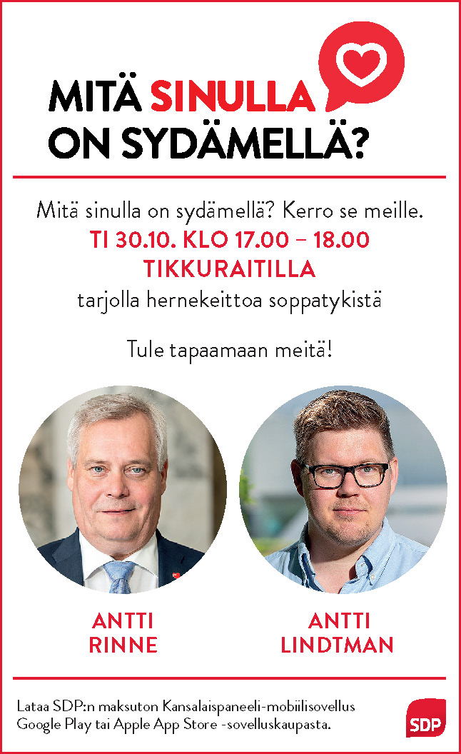 Antti Rinne ja Antti Lindtman Tikkuraitilla