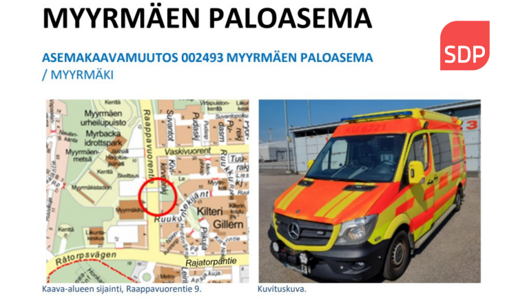Länsi-Vantaan Sosialidemokraatien mielipide asemakaavamuutos NRO 00243 Myyrmäen paloasema