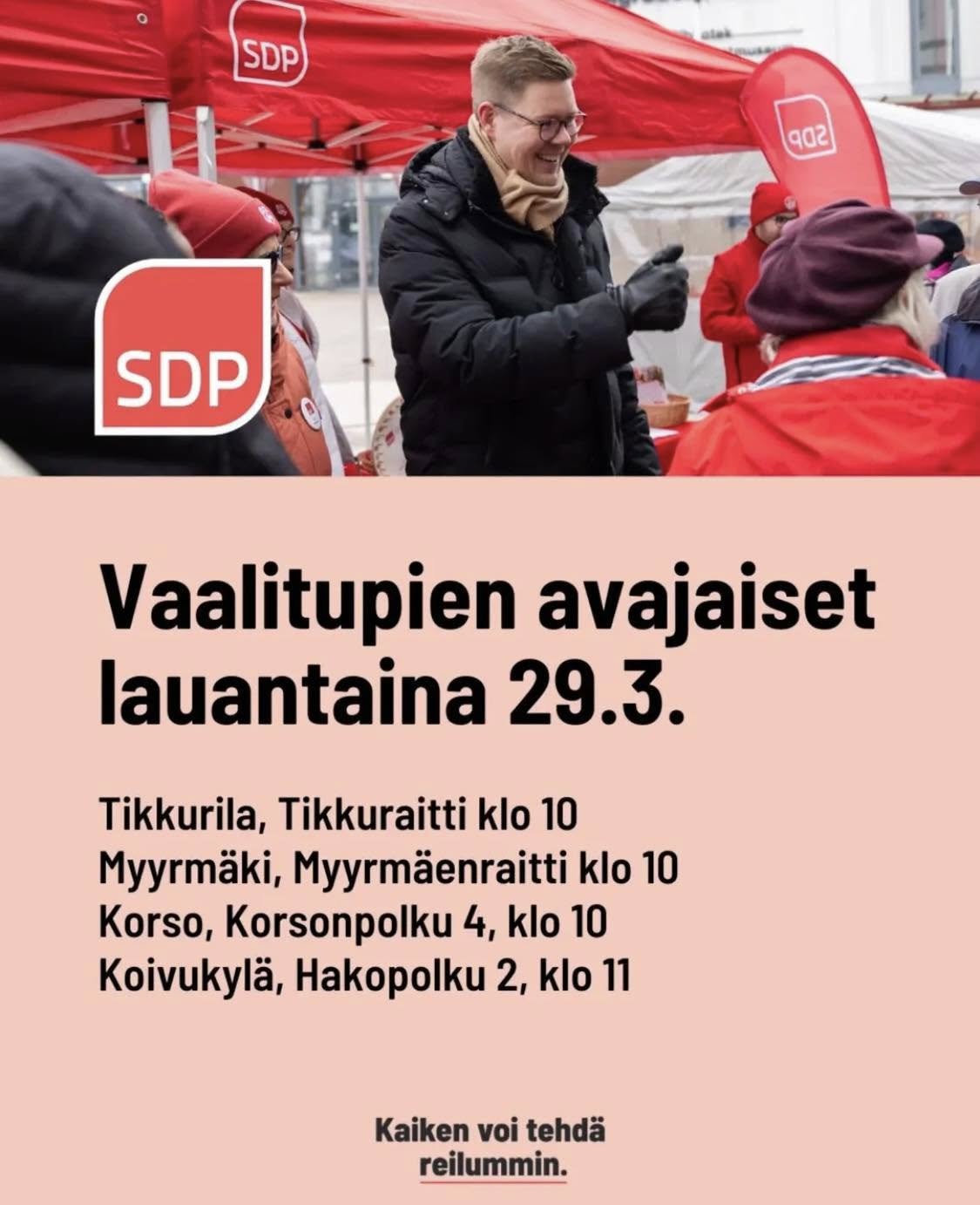 Vaalituvat aukeavat lauantaina 29.3.