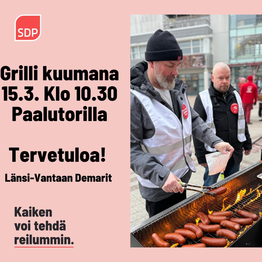 Länsi-Vantaan Demarit grillamassa Paalutorilla lauantaina